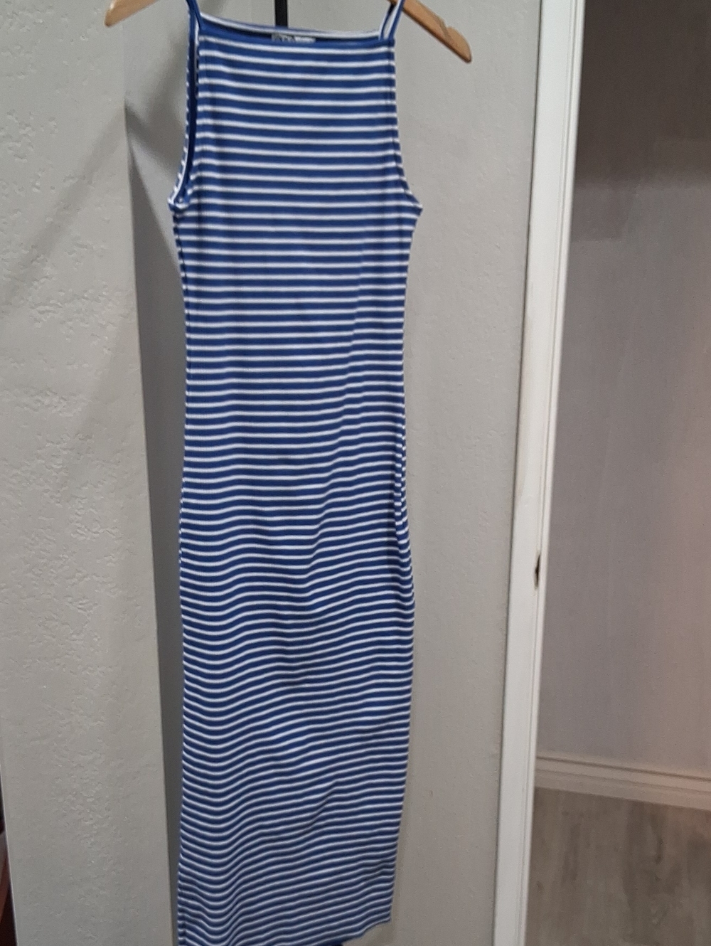 Zara Blue and White Striped Maxi Tank Dress